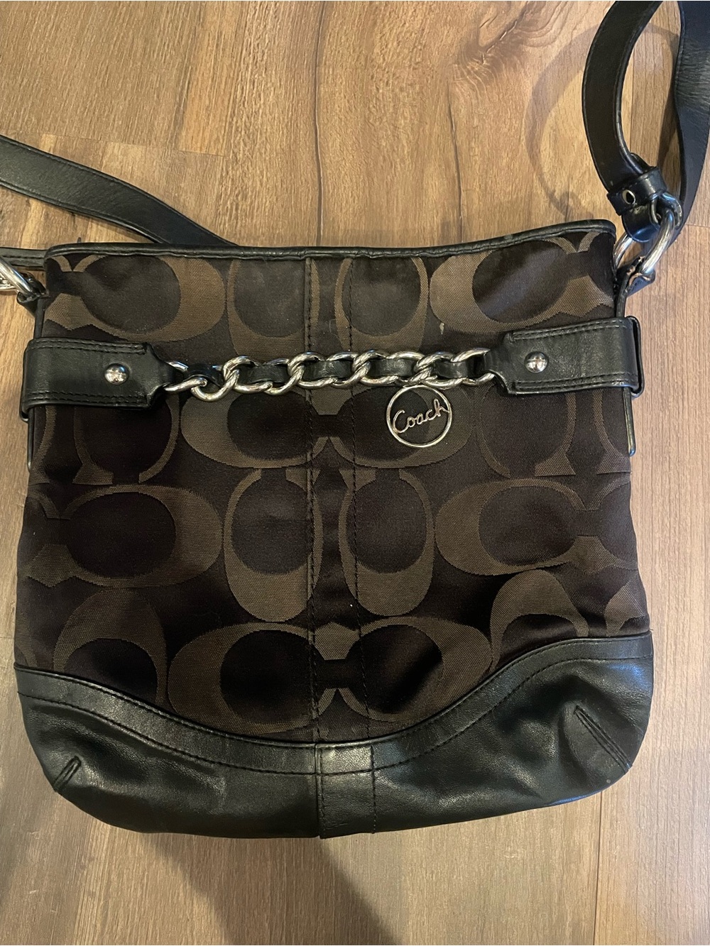 Coach Brown & Black Logo Chain Shoulder Bag